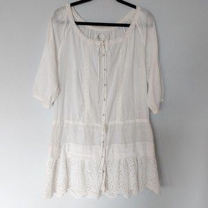 Vintage Lady Angel Pintuck Eyelet and Lace Baby Doll Tunic Dress with Ribbon Tie
